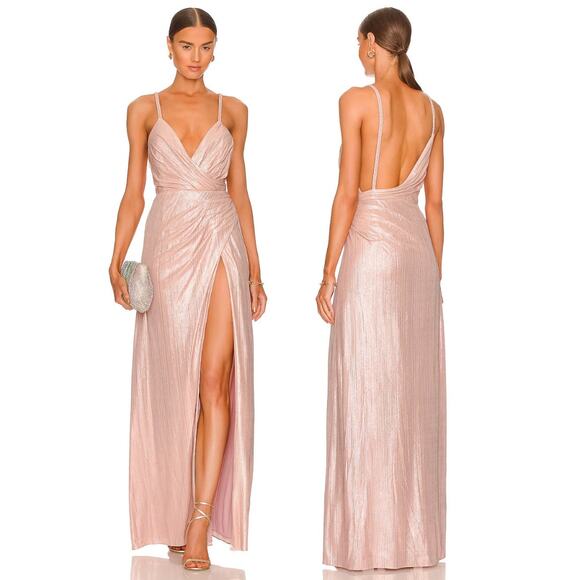 Retrofete Yesi Dress Pleated Surplice Braided Strap Formal Gala Party Metallic M - Picture 1 of 15